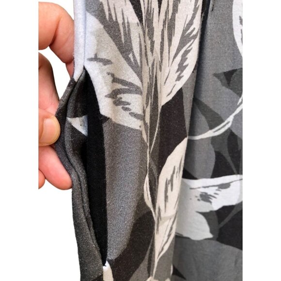 Coldwater Creek Womens Medium Short Sleeve Midi Dress Leaf Print Black Gray - Picture 4 of 5